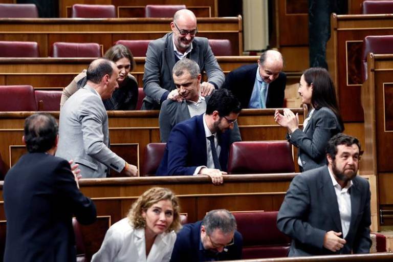El grupo parlamentario de Ciudadanos apoya a Cantó después de su intervención. Foto: EFE/MARISCAL