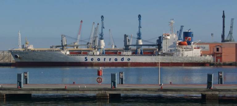 Un barco de exportación de cítricos, en la terminal del puerto de Castellón.