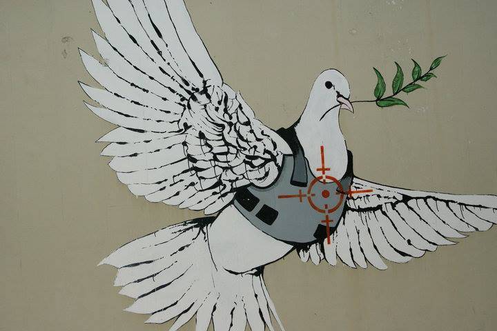 La paloma de la paz palestina, pintura de Banksy en Belén.