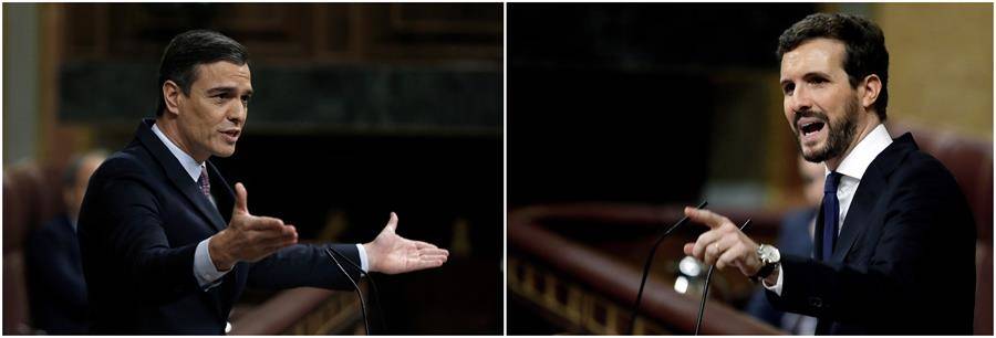 Sánchez y Casado, en dos momentos del debate. Foto: EFE