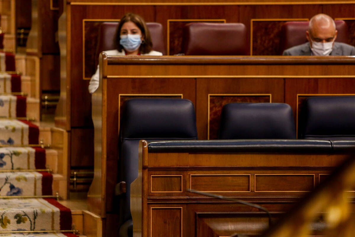 El escaño de Pedro Sánchez vacío en el debate sobre el estado de alarma. Foto: R. RUBIO/POOL