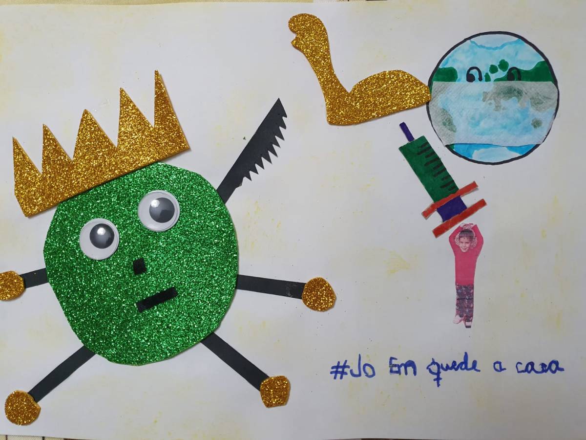 El dibujo de Alejandro (8 años) poniéndole una vacuna al virus.