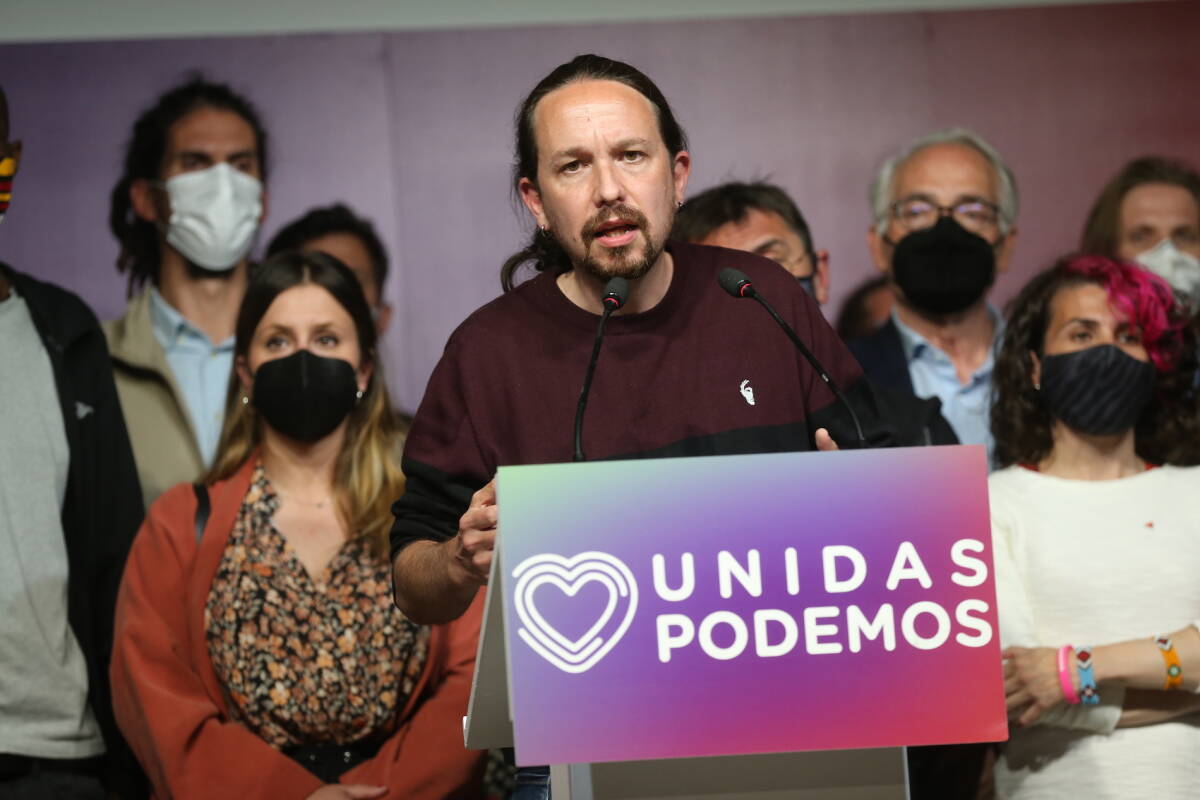 Pablo Iglesias, en el momento de anunciar su abandono de la política. Foto: I. INFANTES/POOL