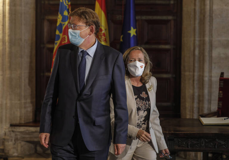 Ximo Puig recibe en Valencia a Nadia Calviño. Foto: ROBER SOLSONA/EP