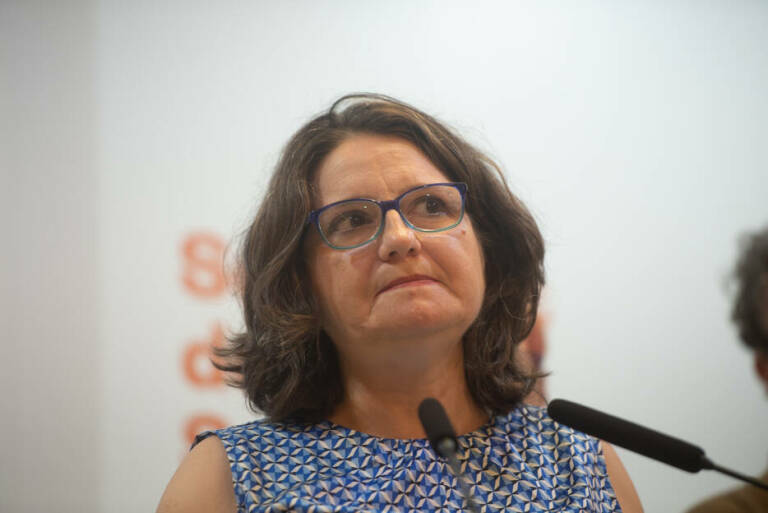 Mónica Oltra durante su renuncia. Foto: KIKE TABERNER