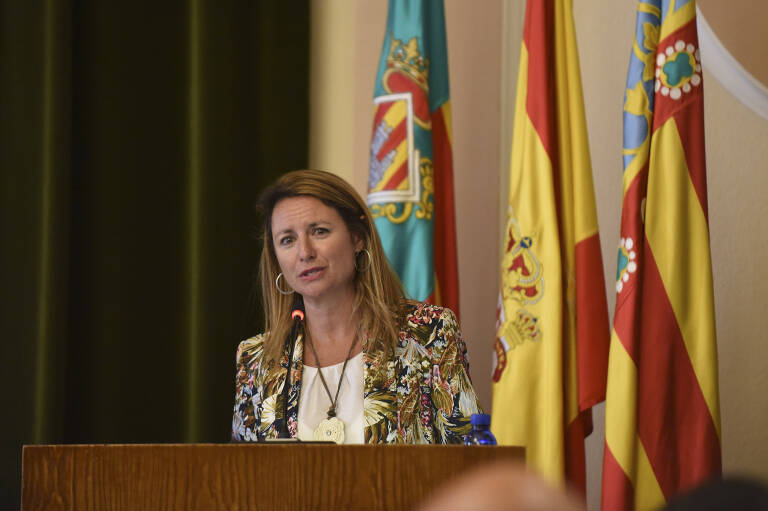 La portavoz del PP, Begoña Carrasco, durante su intervención sobre las tascas.
