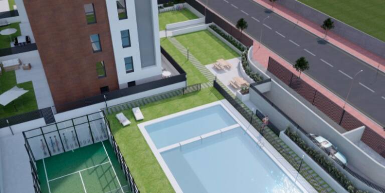 El nuevo residencial de upProject cuenta con piscina y una pista de pádel.