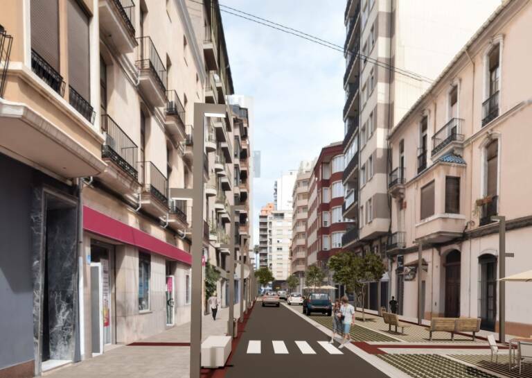 Imagen en ordenador del resultado de la peatonalización en la calle Herrero.