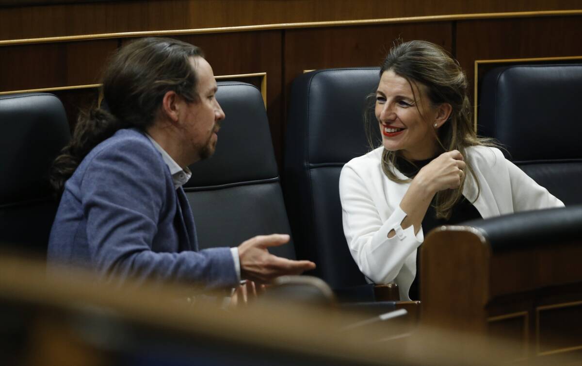 Pablo Iglesias y Yolanda Díaz, en el Congreso. Foto: EP