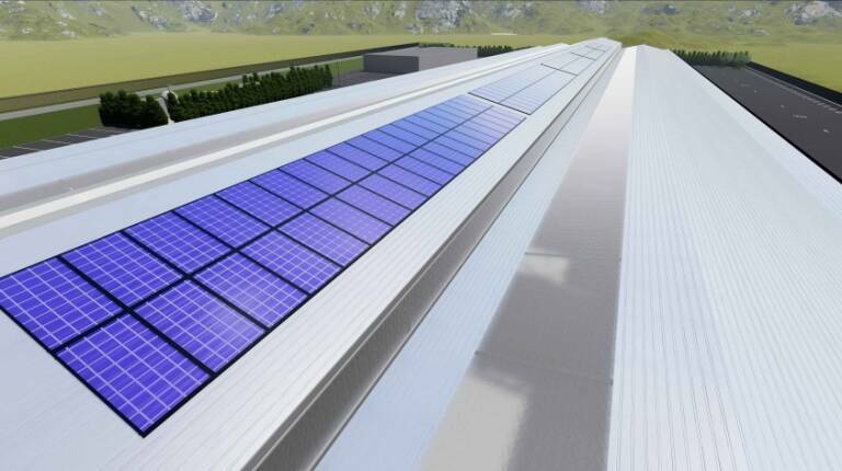 Render de la cubierta con los 200 paneles fotovoltaicos para autoconsumo.